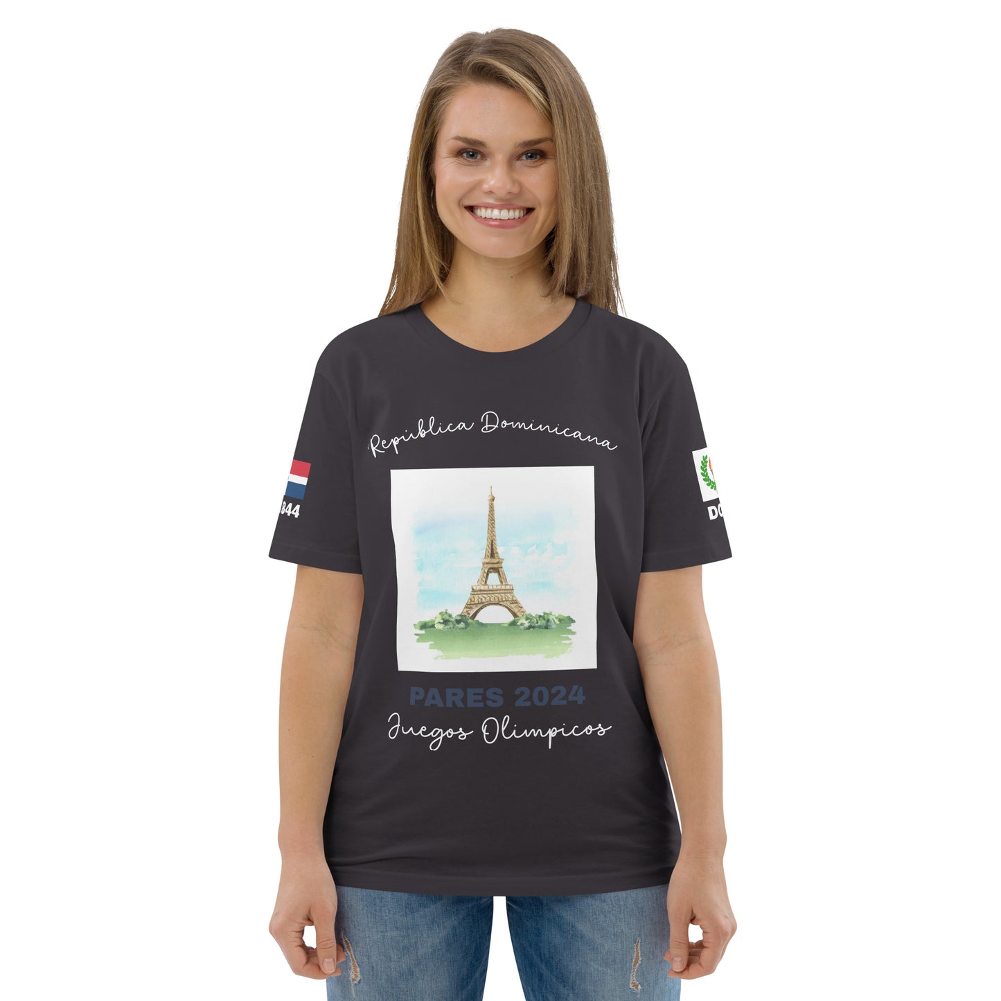 T-shirt unisexe en coton biologique des Jeux Olympiques de Paris 2024 (DARK-SP)